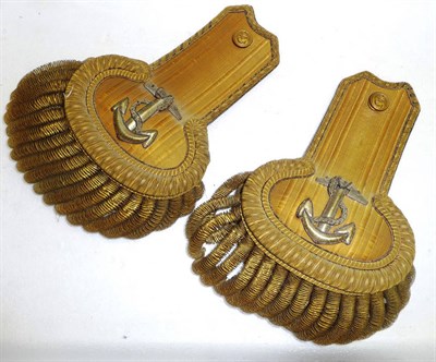 Lot 185 - A Pair of 20th Century Royal Navy Full Dress Epaulettes, in gold lace with cord borders, each...
