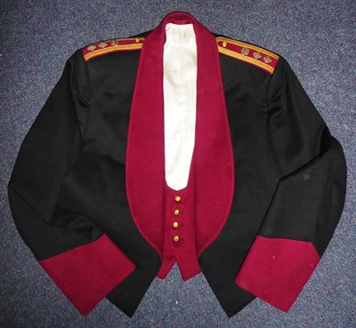 Lot 200 - An Elizabeth II Mess Dress Black Jacket, with maroon facings and cuffs, the shoulder straps...