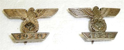 Lot 210 - Two German Third Reich 1939 Iron Cross Spanges, each with flat back and sword shape pin