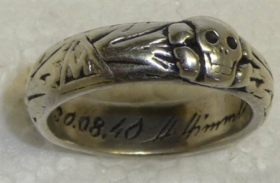 Lot 214 - A Copy of a German Third Reich Totenkopf Ring, the inner shank engraved S.A.W.Lorenz 30.08.40...