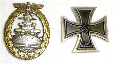 Lot 218 - A German Third Reich High Seas Fleet War Badge, First type, the slightly dished flat back with...