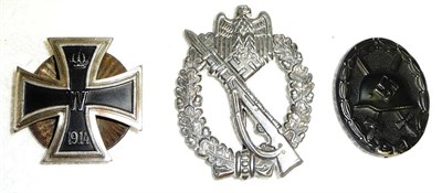 Lot 220 - Three Copy Badges, comprising an Infantry Assault Badge, silver class, a Wound Badge, black...