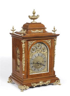 Lot 1305 - A Walnut Chiming Table Clock, circa 1890, case with urn finials, applied gilt metal mounts,...