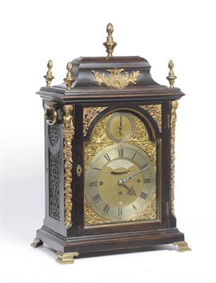 Lot 1306 - An Ebonised Quarter Chiming and Repeating Table Clock, signed William Wheatley, London, circa 1750