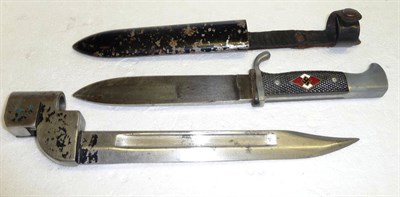 Lot 236 - A German Third Reich Hitler Youth Knife, the single edge steel blade stamped with RZM logo over...