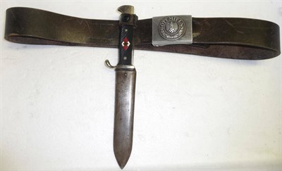 Lot 242 - A German Third Reich Hitler Youth Knife, the single edge steel blade stamped with RZM logo and...