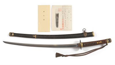 Lot 258 - A Japanese Katana in Kai Gunto Mounts, late Koto period, the 60.5cm blade with undulating...