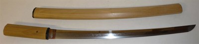 Lot 260 - A Japanese Wakizashi, Shinto Period, the signed 44cm Mishima school blade with two piece copper...