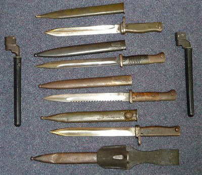 Lot 315 - Six Bayonets:- a German Model 1914 Saw Back Bayonet, the blade stamped Gottlieb Hammestahr Solingen