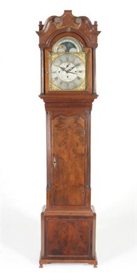 Lot 1315 - A Mahogany Chiming Longcase Clock, case with swan neck pediment and fluted columns, flame...