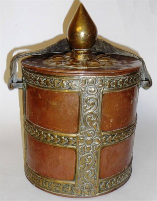 Lot 333 - An Early 20th century Tibetan Copper Samper Carrier, of cylindrical form, with brass foliate...