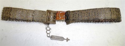 Lot 341 - A 19th Century Russian Niello Decorated Silver Coloured Metal Waist Belt, with semi cylindrical...