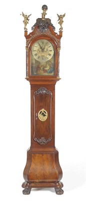 Lot 1318 - A Dutch Mahogany Quarter Striking Longcase Clock with Calendars and Alarm, signed Klaas Johs,...