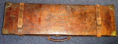 Lot 359 - A Brass Bound Stitched Leather Shotgun Case by W Pape, Newcastle upon Tyne, the interior fitted...