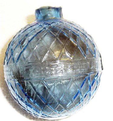 Lot 364 - A Rare Blue Glass Target Ball, of globular form, with diaper moulded decoration, and filled...