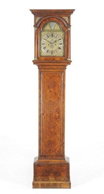 Lot 1320 - A Walnut Eight Day Longcase Clock, the nicely figured burr walnut case with flat top pediment,...