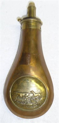 Lot 372 - A Dixon & Son Patent Copper Powder Flask, of pear shape, inset with a circular brass panel embossed