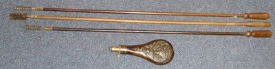 Lot 389 - Three Late Victorian/Edwardian Wood Gun Cleaning Rods, with brass mounts, for 12 bore and 10...