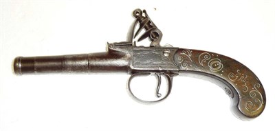 Lot 426 - An 18th Century "Queen Anne" Flintlock Pocket Pistol, with 6cm turn-off cannon barrel, foliate...