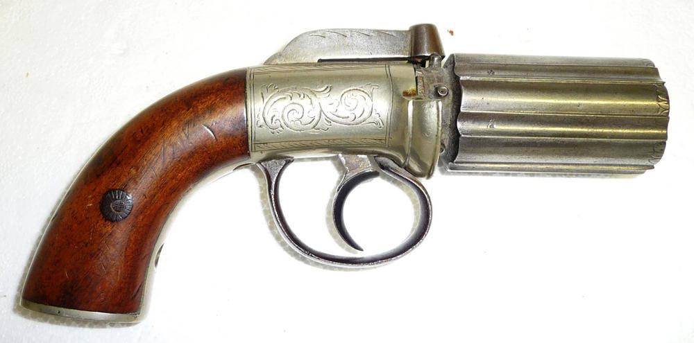 Paper Box Revolver Lot 430 - A 19th Century Six Shot Pepperbox Revolver,