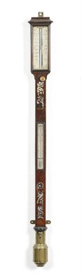 Lot 1326 - A Rosewood and Mother-Of-Pearl Inlaid Ships Stick Barometer, signed A Reballieo & Zoon,...