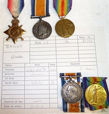 Lot 8 - A First World War Trio, awarded to 20325 PTE,W,BAILEY. YORKS:L.I., comprising 1914-15 Star, British