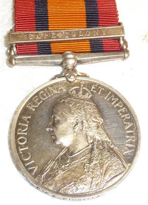 Lot 26 - A Queen's South Africa Medal, with clasp CAPE COLONY, awarded to 3385 PTE.E.KINSELLA, E.LANC:R.