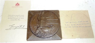 Lot 58 - A Memorial Plaque, awarded to 113200 Driver JOSEPH EDWARD CLOUGH of Z Bty. Royal Horse...