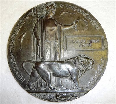 Lot 60 - A Memorial Plaque, awarded to FRANCIS HENRY WATTS.