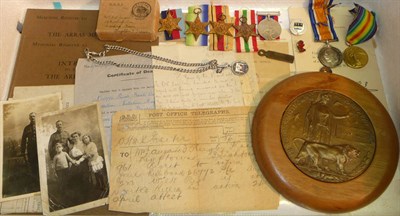 Lot 66 - The Auger Family at War :- a First World War Pair and Memorial Plaque, awarded to 3020...