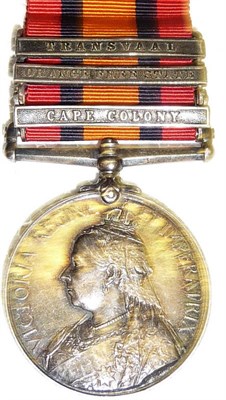 Lot 75 - A Queen's South Africa Medal, with three clasps CAPE COLONY, ORANGE FREE STATE and TRANSVAAL,...