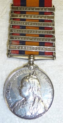 Lot 77 - A Queen's South Africa Medal, with six clasps CAPE COLONY, TUGELA HEIGHTS, ORANGE FREE STATE,...