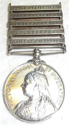 Lot 78 - A Queen's South Africa Medal, with five clasps RELIEF OF KIMBERLEY, PAARDEBERG, DRIEFONTEIN,...