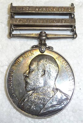 Lot 79 - A King's South Africa Medal, with two clasps SOUTH AFRICA 1901 and SOUTH AFRICA 1902, awarded...