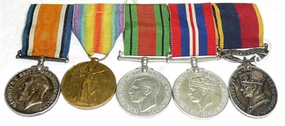 Lot 96 - A First/Second World War Group of Five Medals, awarded to 268754 PTE.F.MUSCROFT. W.YORK.R.,...