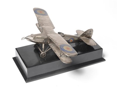 Lot 130 - A Silver Model of an RAF Hawker Fury Biplane, numbered K1411, hallmarks for Birmingham 1938,...