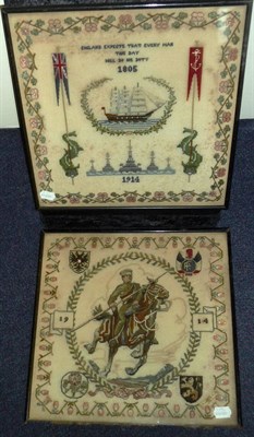 Lot 133 - A Pair of First World War Embroidered Pictures, one depicting a lancer on horseback, the other with