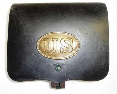 Lot 160 - A US Civil War Period Leather Cartridge Bag, the front flap set with brass US badge, enclosing...