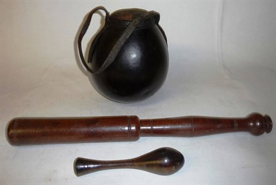 Lot 164 - A Large Wood Truncheon, with cylindrical head and ring turned grip with baluster pommel; a...