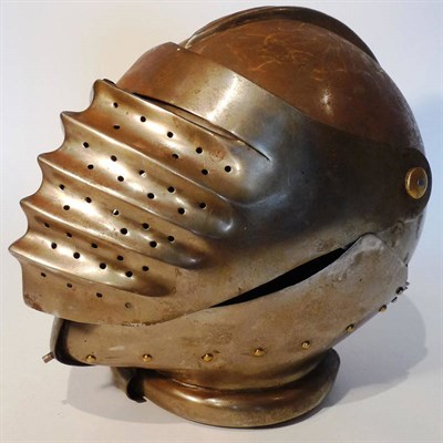 Lot 172 - A Copy of a Close Helmet, the skull with triple ridged shallow comb, with pierced five flute hinged