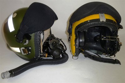 Lot 183 - An Air Ministry Fighter Pilot Helmet Mk3C, size small, in green, the visor with cloth cover,...