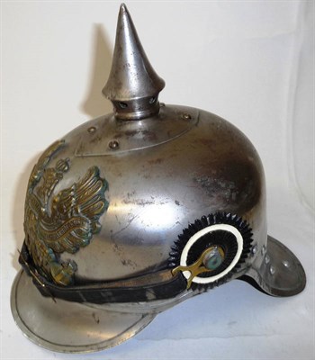 Lot 188 - A Prussian Cuirassier's Steel Pickelhaube, the removable vented spike on a diamond base plate,...