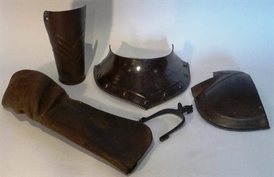 Lot 192 - Three Pieces of 19th Century Steel Armour, with gadroon rolled edges, comprising a bevor (neck...