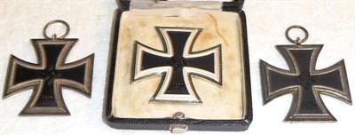 Lot 209 - Two German Third Reich Iron Crosses, Second Class, one stamped 76 on the suspension ring; a Copy of