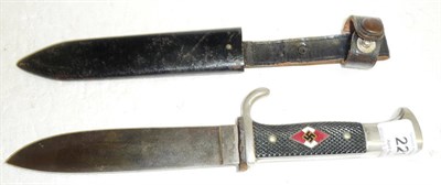 Lot 221 - A German Third Reich Hitler Youth Knife, the plain steel blade stamped with RZM logo M7/2 1938...