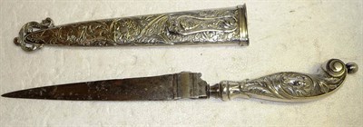 Lot 229 - A 19th Century Continental Hunting Knife, the 18.5cm pointed steel blade with three brass and...