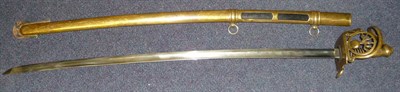 Lot 257 - A Copy of a French Guards Sword, the brass hilt pierced and cast with a flaming grenade, the...