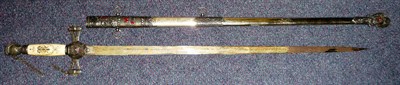 Lot 259 - An American Masonic Ceremonial Sword to the Knights Templar, the 71cm steel blade etched and...