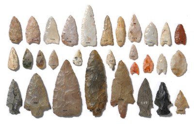 Lot 316 - An Interesting Collection of Thirty North American Indian Points, including arrow heads,...