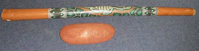 Lot 349 - An Australian Aborigine Didgeridoo, with a dot painted panel of a turtle in coloured paints, 130cm